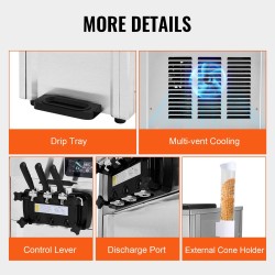 Pöytämallinen pehmytjäätelökone ruostumatonta terästä 2×5,5 l säiliöt 18–28 l tunnissa 1650 W