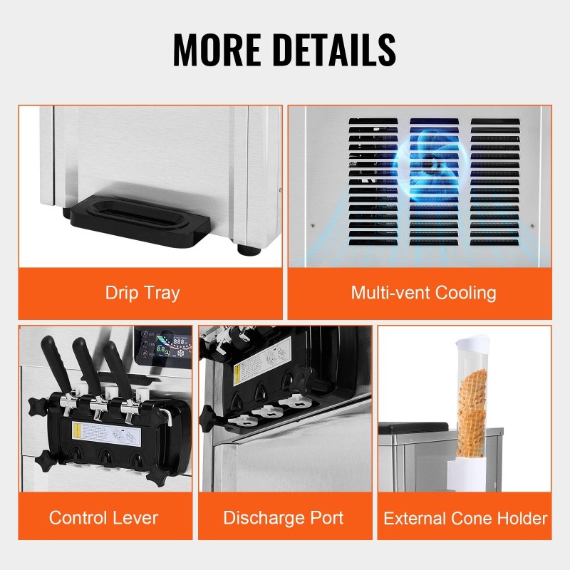 Pöytämallinen pehmytjäätelökone ruostumatonta terästä 2×5,5 l säiliöt 18–28 l tunnissa 1650 W