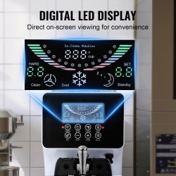 Pöytämallinen pehmytjäätelökone ammattilaiskäyttöön 10L/h 900W 4L säiliö 1.6L sylinteri ruostumaton teräs