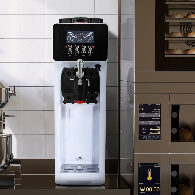 Pöytämallinen pehmytjäätelökone ammattilaiskäyttöön 10L/h 900W 4L säiliö 1.6L sylinteri ruostumaton teräs