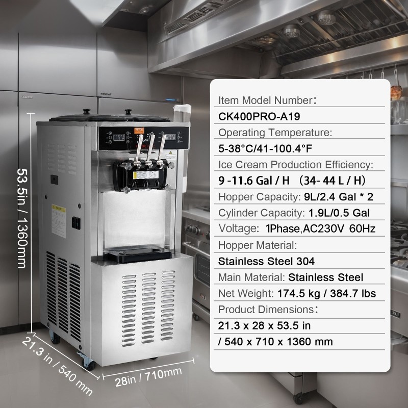Pehmytjäätelökone ammattikäyttöön kaksi yhdeksän litran ruostumatonta terässäiliötä 34–44 litraa tunnissa