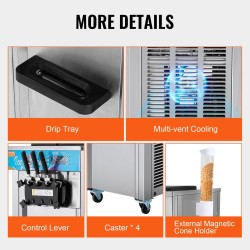 Lattiamallinen ruostumattomasta teräksestä pehmytjäätelökone 21–31 litraa/tunnissa 1500 wattia 2 kpl 5,5 l