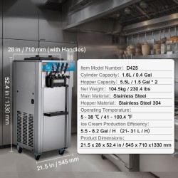 Lattiamallinen ruostumattomasta teräksestä pehmytjäätelökone 21–31 litraa/tunnissa 1500 wattia 2 kpl 5,5 l