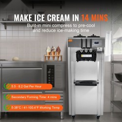 Pehmytjäätelökone ruostumatonta terästä kolme makua kaksi 4,3 litran säiliötä 21–31 litraa tunnissa