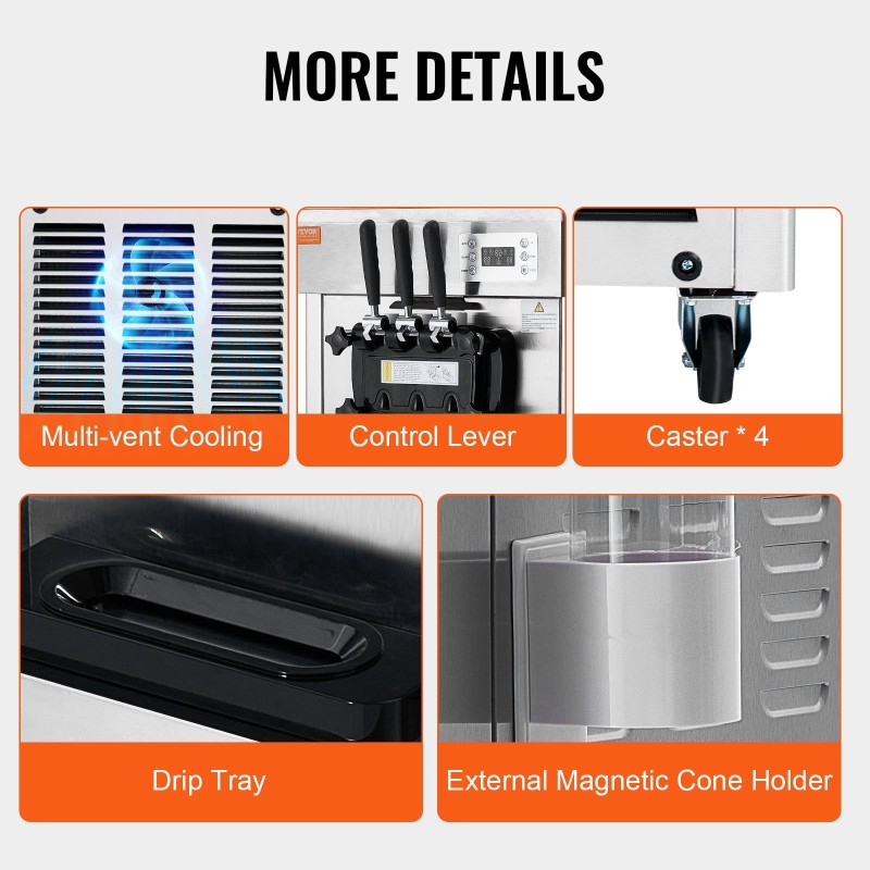 Pehmytjäätelökone ruostumatonta terästä kolme makua kaksi 4,3 litran säiliötä 21–31 litraa tunnissa