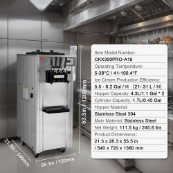 Pehmytjäätelökone ruostumatonta terästä kolme makua kaksi 4,3 litran säiliötä 21–31 litraa tunnissa
