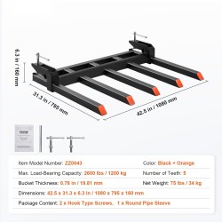 Puristettavat roskahaarukat 48 tuuman kauhaan Q235 seosteräs 1200 kg