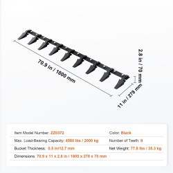 Kauhan hammastanko Q345-seosteräs 1800 mm 9 hammasta 2000 kg kuormitus