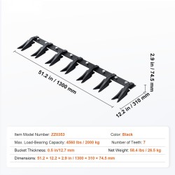 Hammastanko 1300 mm Q345-seosteräs 7 hammasta 2000 kg kantavuus traktorin kauhaan