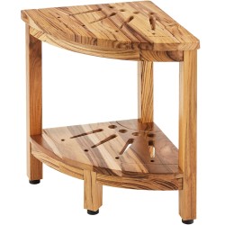 Kulmasuihkupenkki sata prosenttia massiivista teak-puuta seitsemäntoista tuumaa korkea alahylly