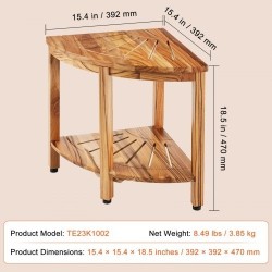 Tiikkinen kulmasuihkupenkki säilytyshylly korkeus 47 cm kantavuus 226 kg sisä ja ulkokäyttöön