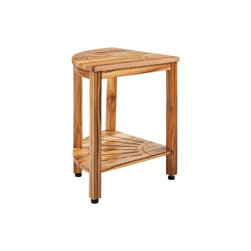 Tiikkinen kulmasuihkupenkki säilytyshylly korkeus 47 cm kantavuus 226 kg sisä ja ulkokäyttöön