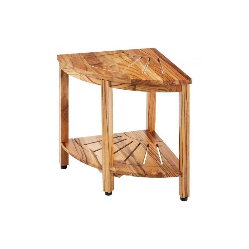 Tiikkinen kulmasuihkupenkki säilytyshylly korkeus 47 cm kantavuus 226 kg sisä ja ulkokäyttöön