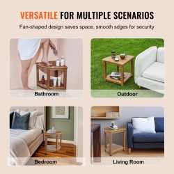 Kulmamallinen suihkupenkki puukuviollinen polystyreeni vesitiivis säilytyshylly säädettävät jalkatassut mitat 450x450x470 mm