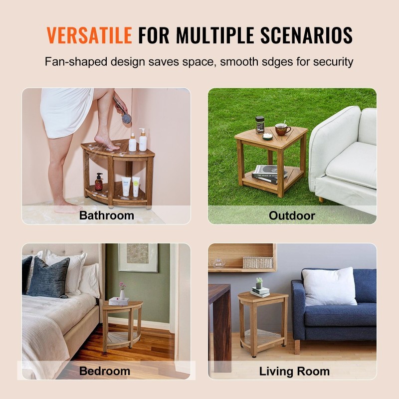 Kulmamallinen suihkupenkki puukuviollinen polystyreeni vesitiivis säilytyshylly säädettävät jalkatassut mitat 450x450x470 mm