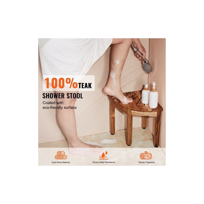 Teak-puinen kulmasuihkupenkki 316 mm korkea 136 kg kantavuus alahylly sisä- ja ulkokäyttöön