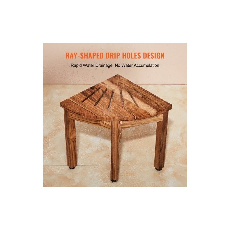 Teak-puinen kulmasuihkupenkki 316 mm korkea 136 kg kantavuus alahylly sisä- ja ulkokäyttöön