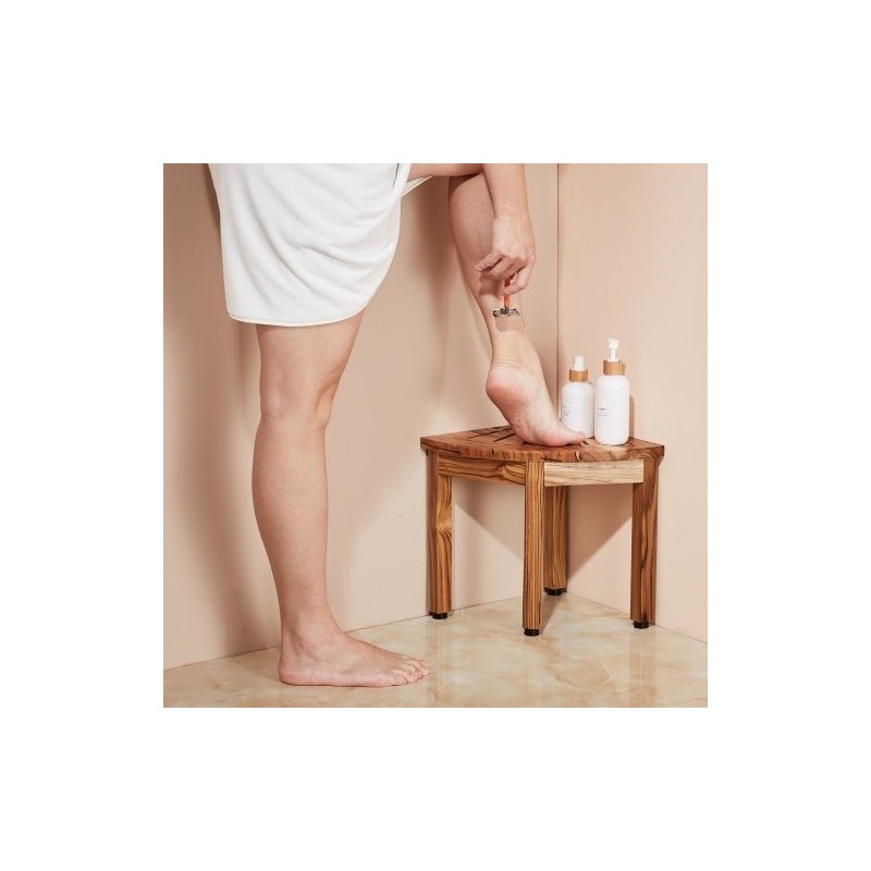 Teak-puinen kulmasuihkupenkki 316 mm korkea 136 kg kantavuus alahylly sisä- ja ulkokäyttöön