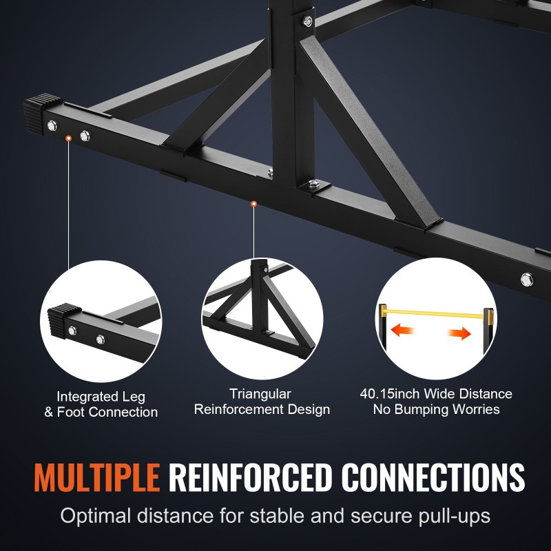 Dippi- ja leuanvetoteline hiiliteräs 8-portainen korkeussäätö 150 kg kantavuus kotikäyttöön