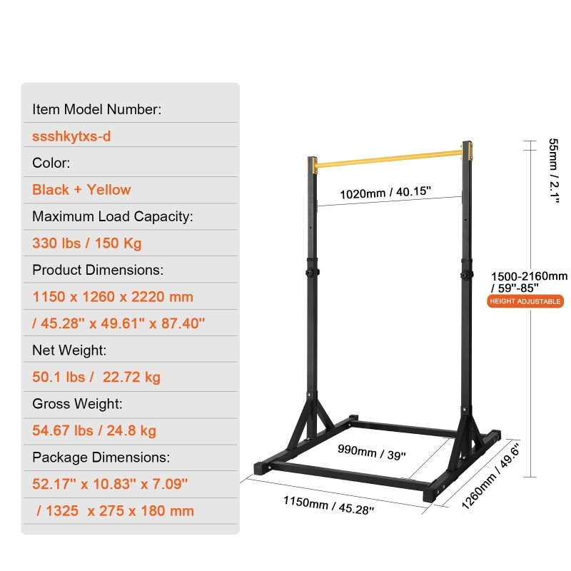 Dippi- ja leuanvetoteline hiiliteräs 8-portainen korkeussäätö 150 kg kantavuus kotikäyttöön