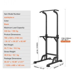 Leuanveto ja dippiasema hiiliteräs 10-portainen korkeudensäätö 150 kilogramman kantavuus musta
