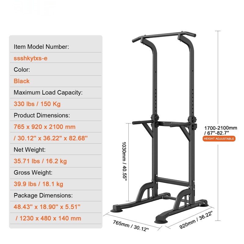 Leuanveto ja dippiasema hiiliteräs 10-portainen korkeudensäätö 150 kilogramman kantavuus musta