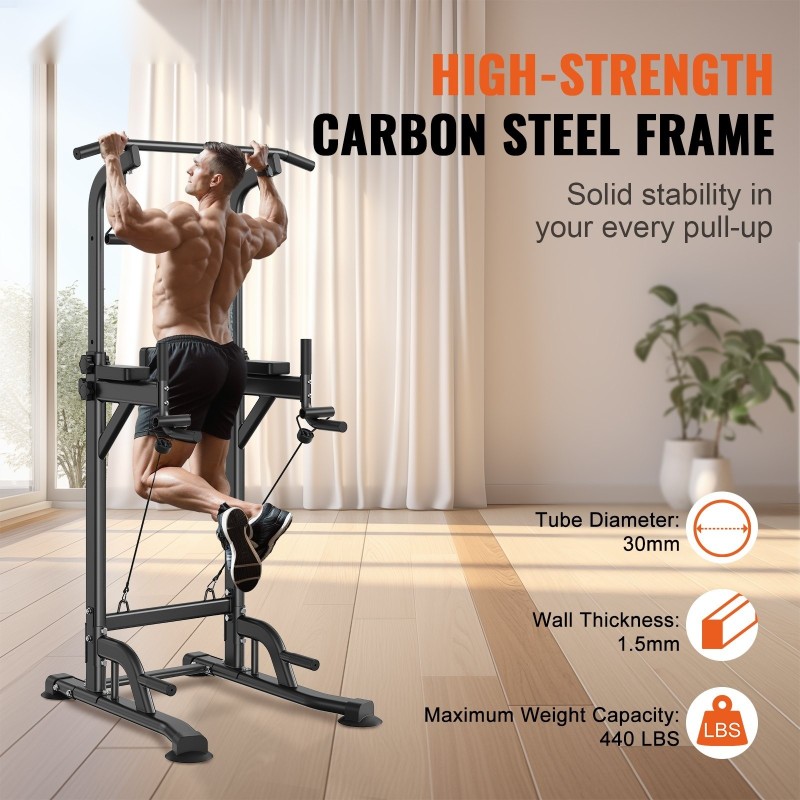 Monitoiminen hiiliteräksinen leuanvetoteline dippiasemalla kymmenportaisella korkeussäädöllä seitsemänportaisella selkänojalla