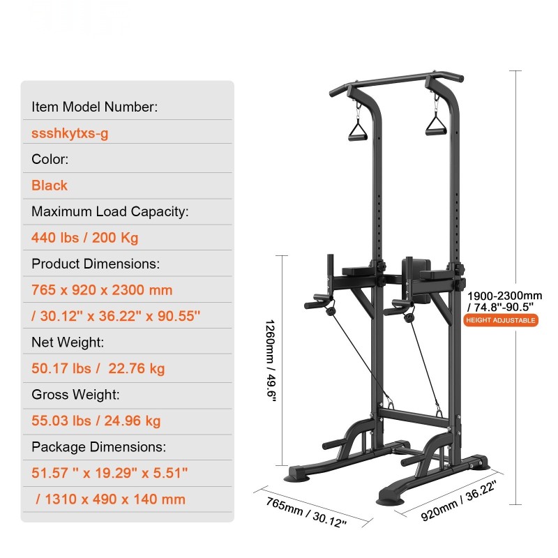 Monitoiminen hiiliteräksinen leuanvetoteline dippiasemalla kymmenportaisella korkeussäädöllä seitsemänportaisella selkänojalla
