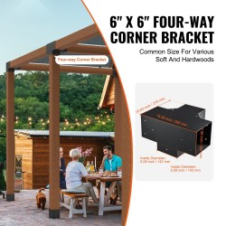 Pergolakulmaraudat nelisuuntaiset hiiliteräksestä 6x6 tuumaa sisämitat 5,6x5,6 2 kpl ulkokäyttöön