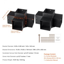 Pergolakulmaraudat nelisuuntaiset hiiliteräksestä 6x6 tuumaa sisämitat 5,6x5,6 2 kpl ulkokäyttöön