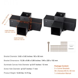 Pergolan teräksinen nelisuuntainen kulmakiinnike 10,2×10,2 cm 2 kpl