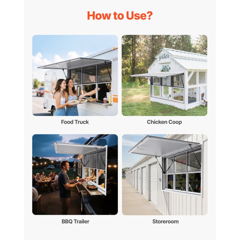 Myyntiluukku alumiiniseos 152×92 cm 6 liukuikkunaa ylösaukeava 85 asteen hyttysverkolla ruokarekkoihin