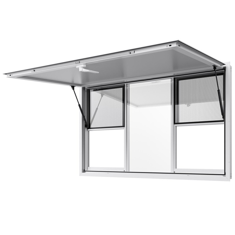 Palveluikkuna alumiiniseos 152x92 cm 6 liukuikkunaa markiisiovi myyntivaunuihin