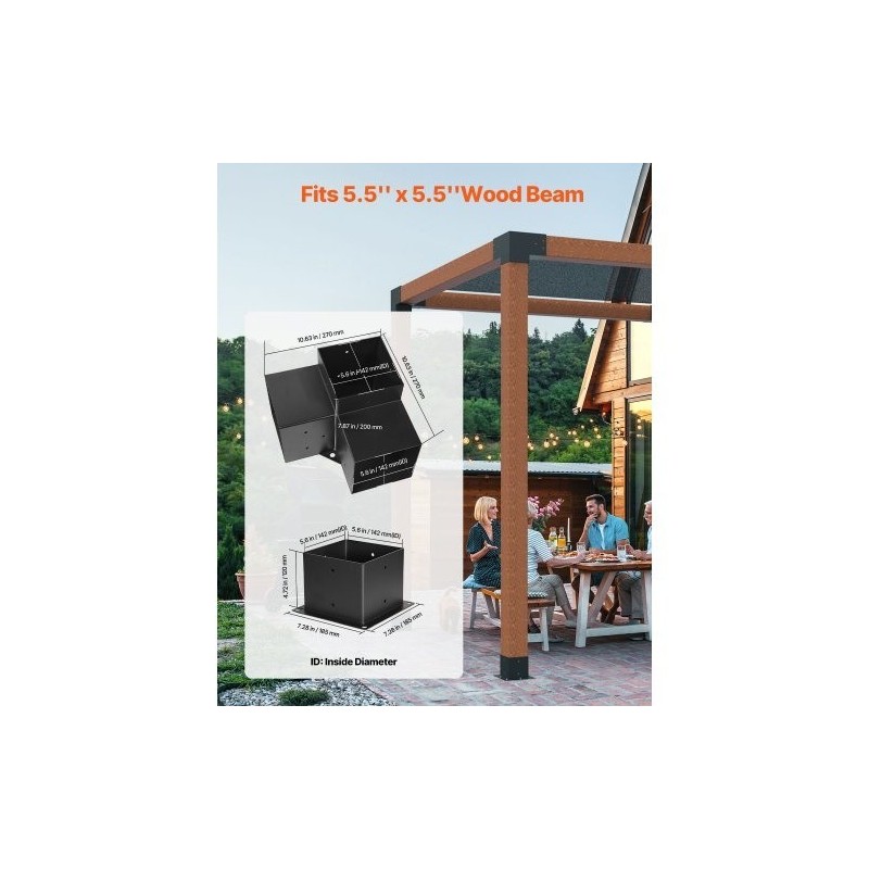 Pergolan kulmarautasarja 6x6 sisämitat 5,6x5,6 2 mm hiiliteräs 8 kpl ulkorakenteisiin