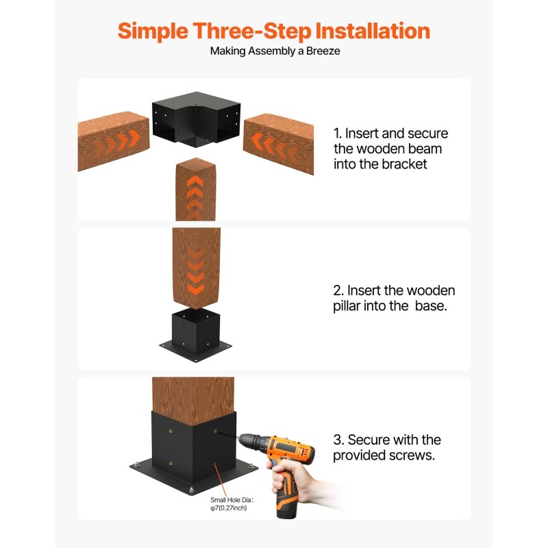 Pergolakiinnikesarja hiiliteräs sisämitat 9,1 x 9,1 cm 4 kulmarautaa 4 jalustaa