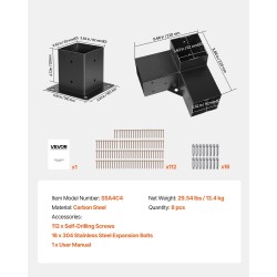 Pergolakiinnikesarja hiiliteräs sisämitat 9,1 x 9,1 cm 4 kulmarautaa 4 jalustaa