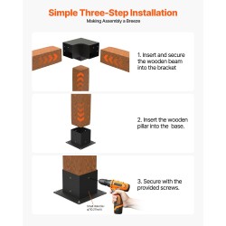 Pergola-kulmakannattimet hiiliteräksiset 3-suuntaiset 142 x 142 mm 8 kpl puupalkkeihin