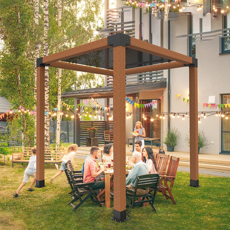 Pergola-kulmakannattimet hiiliteräksiset 3-suuntaiset 142 x 142 mm 8 kpl puupalkkeihin