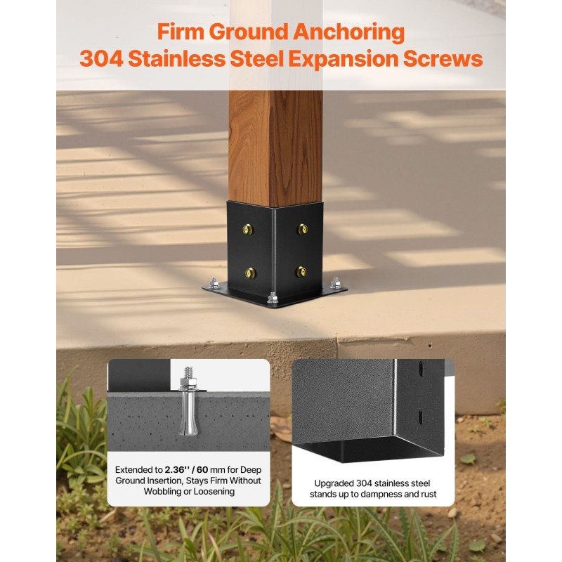 Pergolakulmakiinnikesarja 3-suuntainen hiiliteräs 92x92 mm 8 kpl ruuvit ja pylväiden jalustat