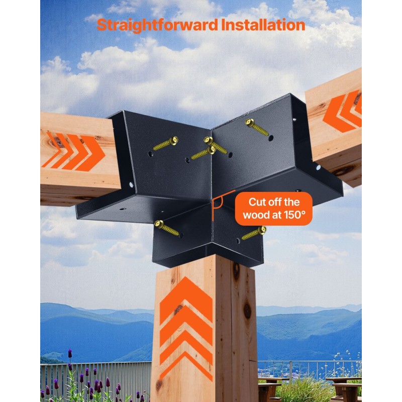 Pergolakulmakiinnikesarja 3-suuntainen hiiliteräs 92x92 mm 8 kpl ruuvit ja pylväiden jalustat