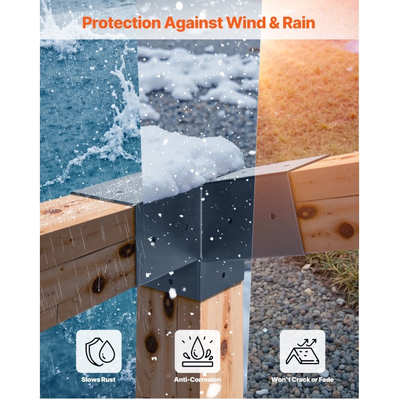 Pergolakiinnikesarja hiiliteräs 92×92 mm 6 kpl 3-suuntainen kulmaraudat pilarijalustat seinäkiinnikkeet