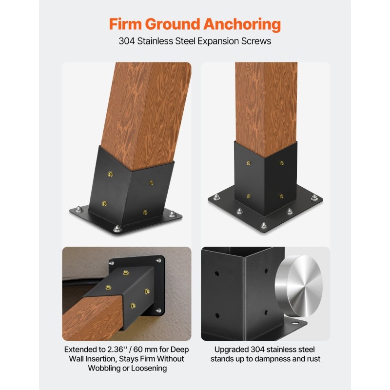 Pergolakiinnikesarja hiiliteräs 92×92 mm 6 kpl 3-suuntainen kulmaraudat pilarijalustat seinäkiinnikkeet