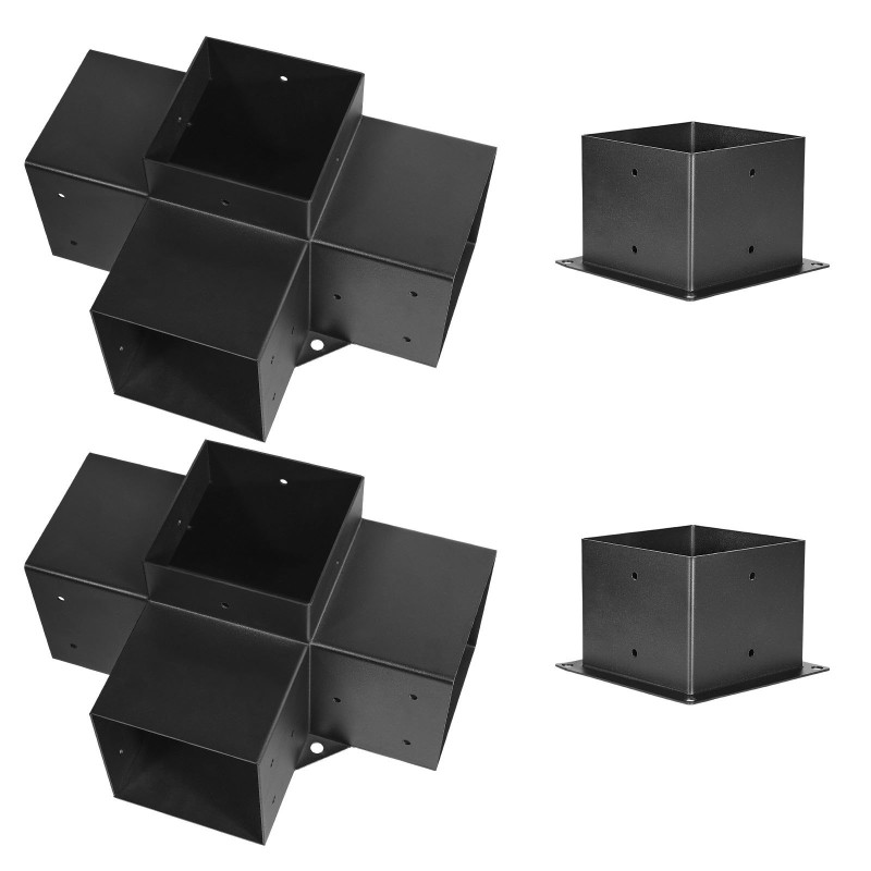 Nelisuuntainen hiiliteräs kulmakiinnikesarja sisämitat 142 x 142 mm 4 kpl pergolaan