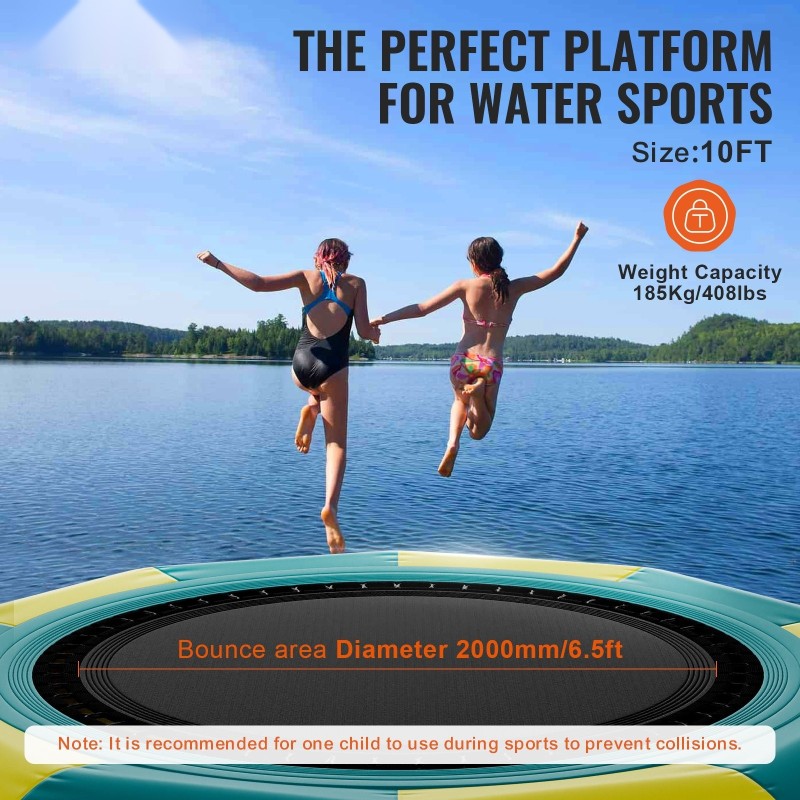 Puhallettava vesitrampoliini 3,1 m paksu PVC-kangas 3-portainen tikas 600 W ilmapumppu