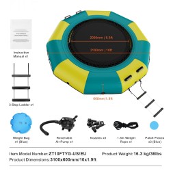 Puhallettava vesitrampoliini 3,1 m paksu PVC-kangas 3-portainen tikas 600 W ilmapumppu