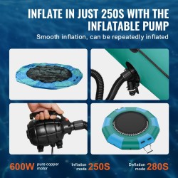 Ilmatäytteinen vesitrampoliini PVC-kangas 3,67-metrinen kolmiportaisella tikkaalla ja sähköpumpulla