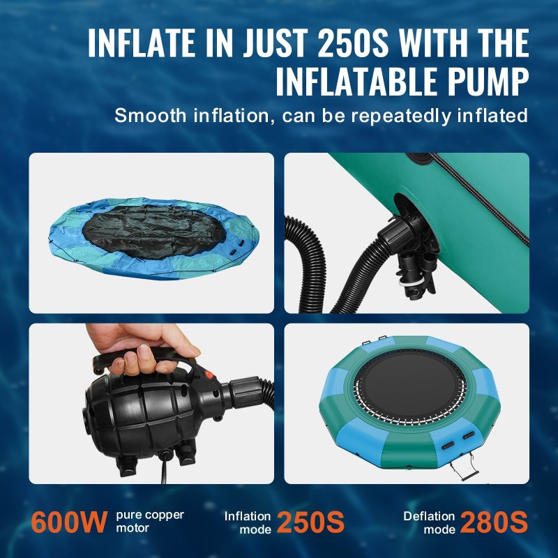 Ilmatäytteinen vesitrampoliini PVC-kangas 3,67-metrinen kolmiportaisella tikkaalla ja sähköpumpulla