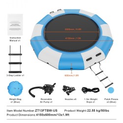 Vesitrampoliini paksu PVC-kangas 13 jalkaa uimatasanne 3-askelmainen tikas 600W pumppu