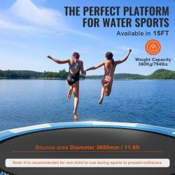 Kelluva vesitrampoliini 4,7 m paksu PVC-kangas 600 W ilmapumpulla kolmiaskeliset tikkaat