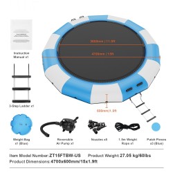 Kelluva vesitrampoliini 4,7 m paksu PVC-kangas 600 W ilmapumpulla kolmiaskeliset tikkaat